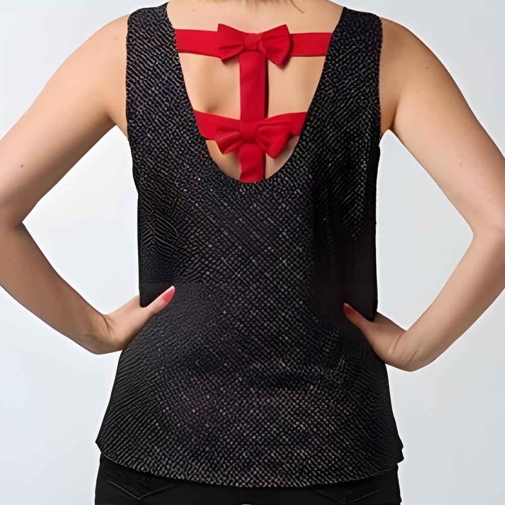 Liberty Love black cherries sleeveless bow back tank - 2XL